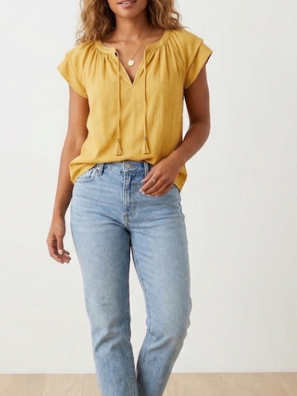 Ann Taylor  Yellow Ruffle Flutter Sleeves Blouse Top Size Medium NWT